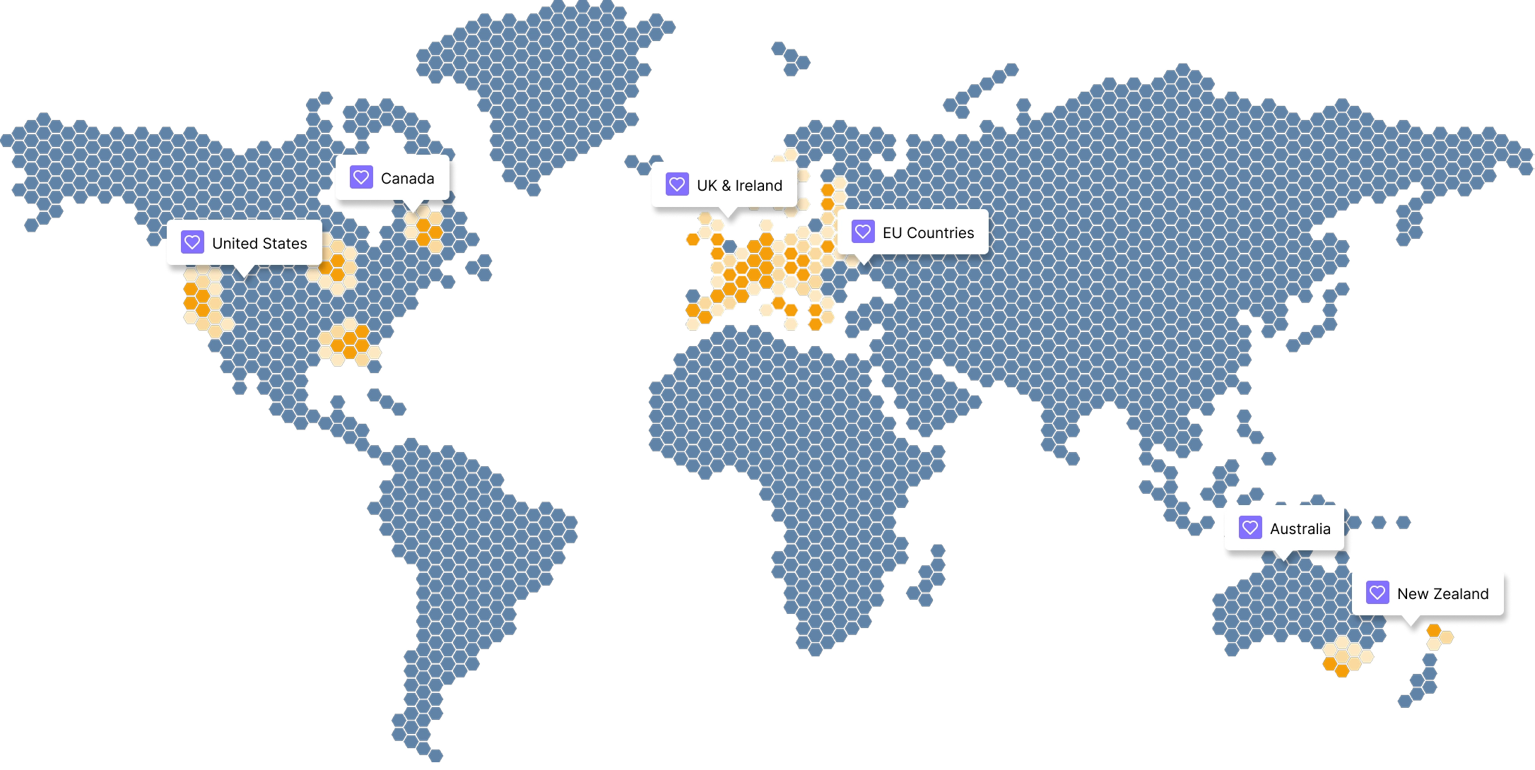World map highlighting 17 countries where Zealience customers are located.